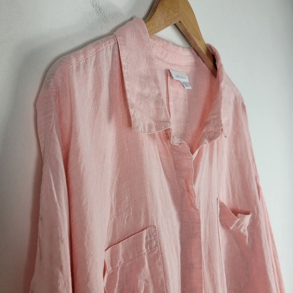 J. Jill Pink Love Linen Slub Long Sleeve Button Up Shirt Pink - Picture 4 of 12